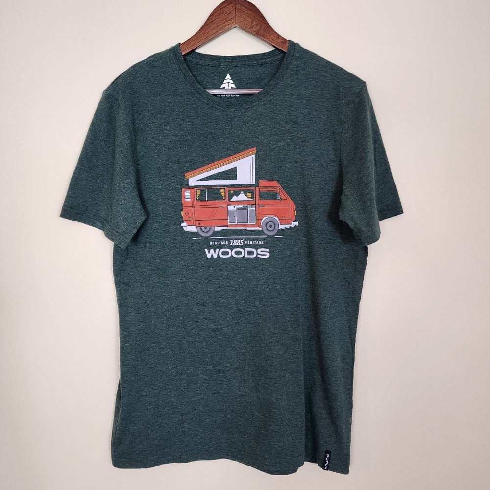 WOODS RV Trailer Camping T-Shirt Size Medium Casual Men's Graphic Tee